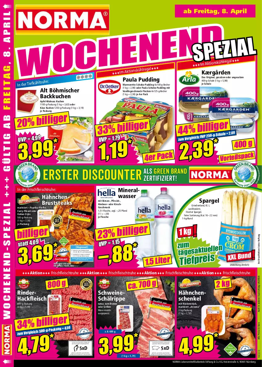 Aktueller Prospekt Norma - Norma - von 04.04 bis 11.04.2022 - strona 16 - produkty: Alwa, apfel, Becher, Birnen, braten, curry, eis, flasche, fleisch, gin, grill, hackfleisch, hähnchenbrust, hähnchenschenkel, henkel, himbeer, Kærgården, Käse, kirsch, kuchen, lebensmittel, mac, marmorette, mineralwasser, natur, nuss, paprika, Paula, paula pudding, pfeffer, pfirsich, pril, pudding, regal, reis, rind, rinder, rinderhackfleisch, sac, salz, Schal, Schale, schenkel, schoko, schwein, schweine, spargel, steak, steaks, Ti, tiefpreis, vanille, walnuss, wasser, wein, weine