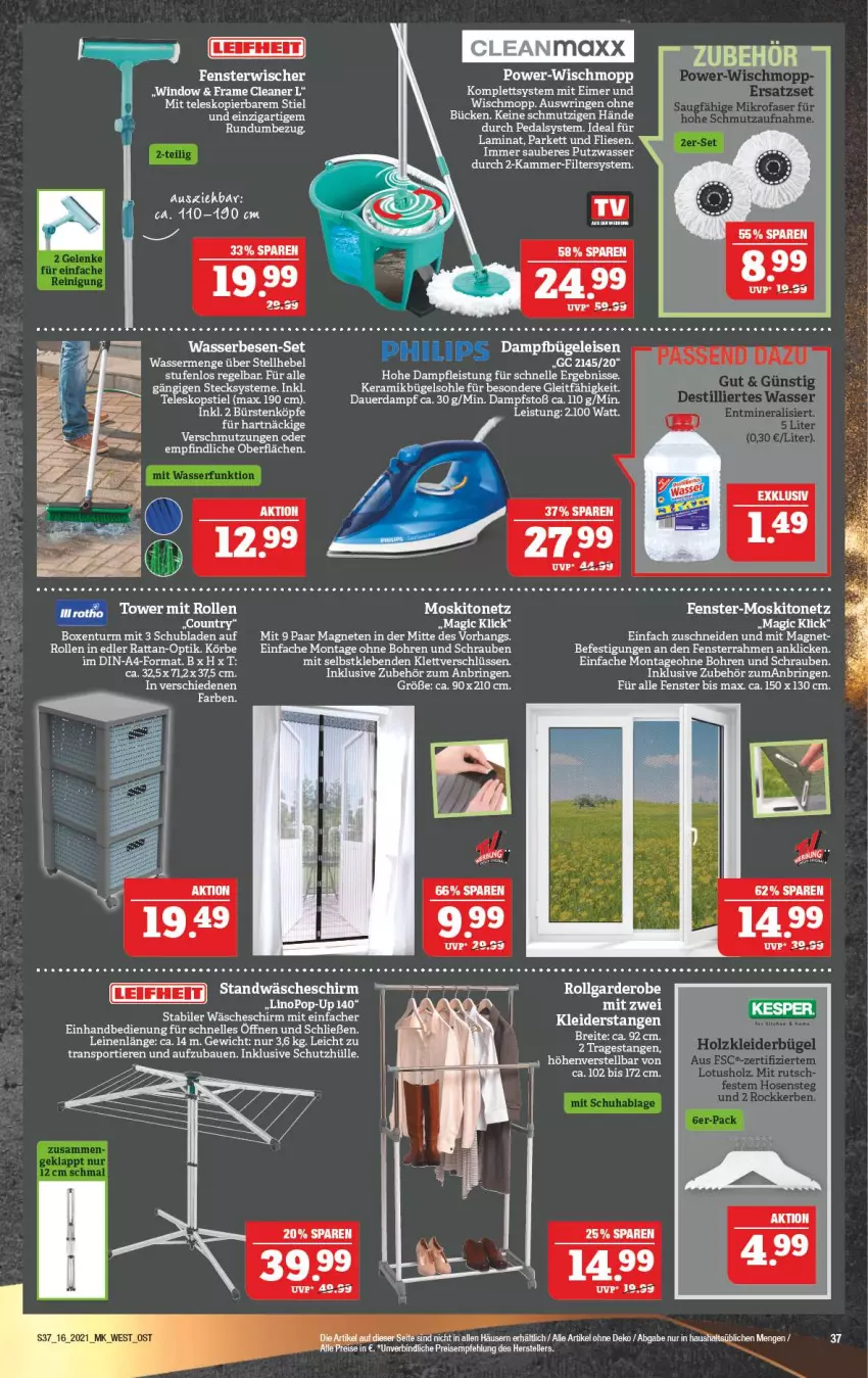 Aktueller Prospekt Marktkauf - Prospekt - von 18.04 bis 24.04.2021 - strona 37 - produkty: auer, Bau, bügel, bürste, bürsten, eimer, eis, elle, fenster, Garderobe, laminat, leifheit, leine, LG, moskitonetz, reis, ring, schrauben, schubladen, schutzhülle, Sport, tee, Teleskop, teleskopstiel, teller, Ti, Tiere, torte, wäscheschirm, wasser, Wischmopp