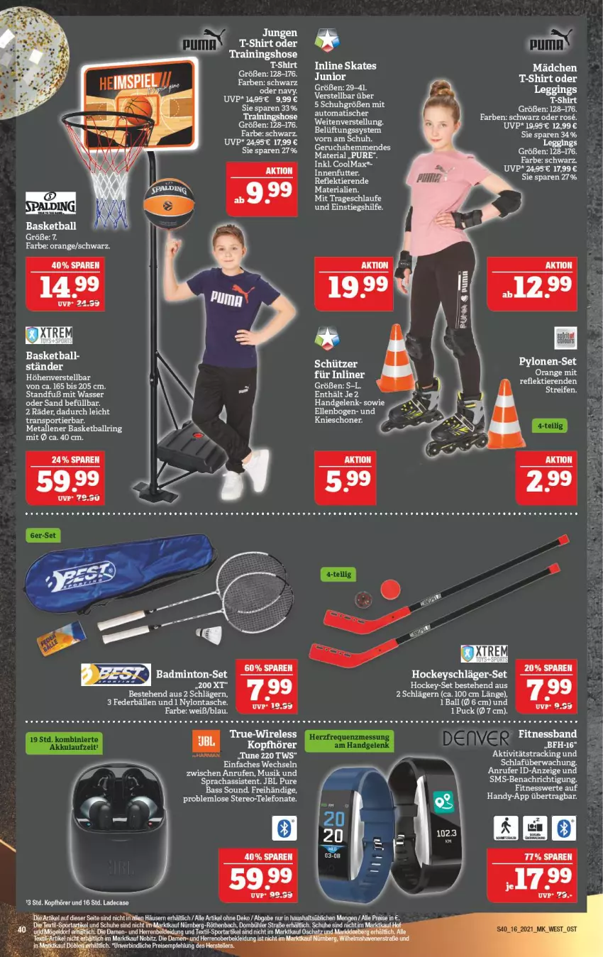 Aktueller Prospekt Marktkauf - Prospekt - von 18.04 bis 24.04.2021 - strona 40 - produkty: ball, bett, eis, elle, gin, Handy, harman, Heu, Hockeyschläger, Inline Skates, jbl, leggings, puma, reifen, reis, Ria, ring, shirt, Sport, T-Shirt, tee, telefon, Ti