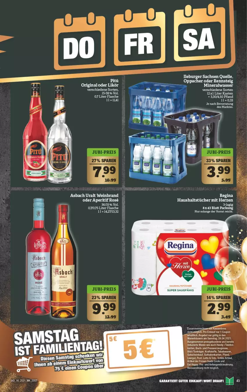 Aktueller Prospekt Marktkauf - Prospekt - von 18.04 bis 24.04.2021 - strona 43 - produkty: Alwa, asbach uralt, buch, burger, coupon, eis, elle, flasche, gin, guthabenkarte, gutschein, Handy, haushaltstücher, kraft, likör, milch, mineralwasser, reis, sac, Sushi, telefon, Ti, tücher, wasser, wein, weinbrand