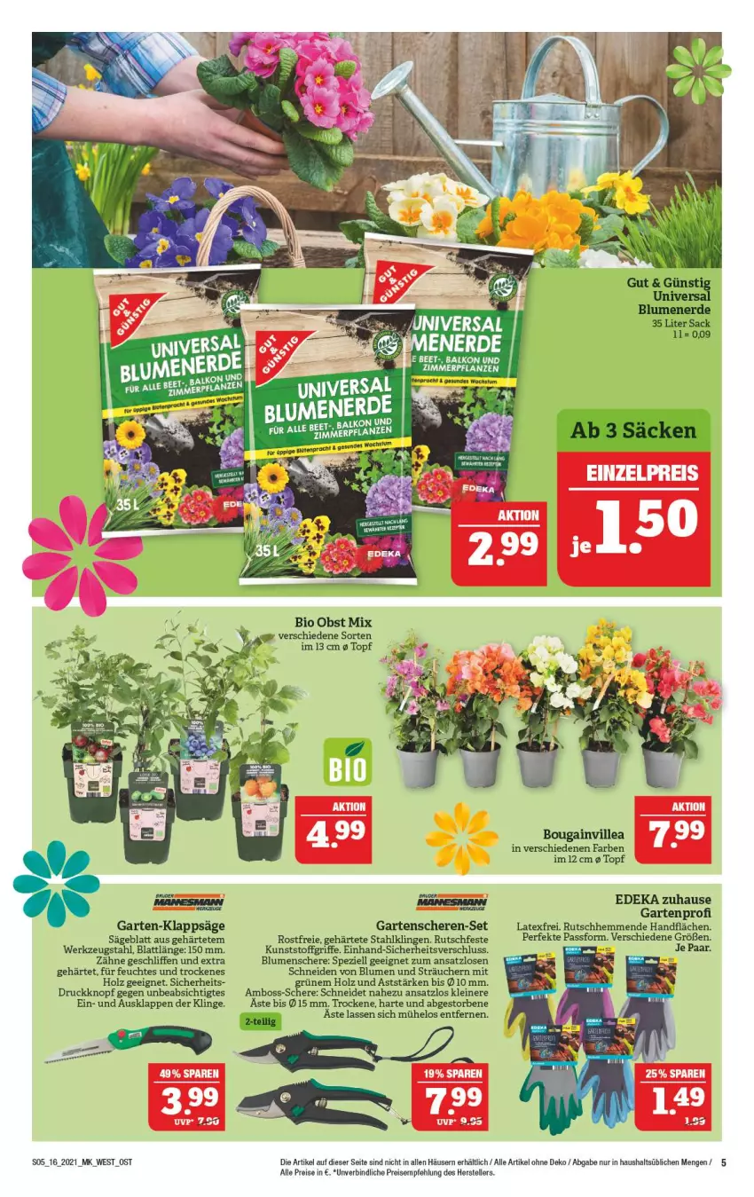 Aktueller Prospekt Marktkauf - Prospekt - von 18.04 bis 24.04.2021 - strona 5 - produkty: bio, blume, blumen, Blüte, boss, deka, eimer, eis, elle, Garten, Gartenschere, Holz, leine, obst, pflanze, pflanzen, reis, säge, Schere, Spezi, teller, Ti, topf, werkzeug