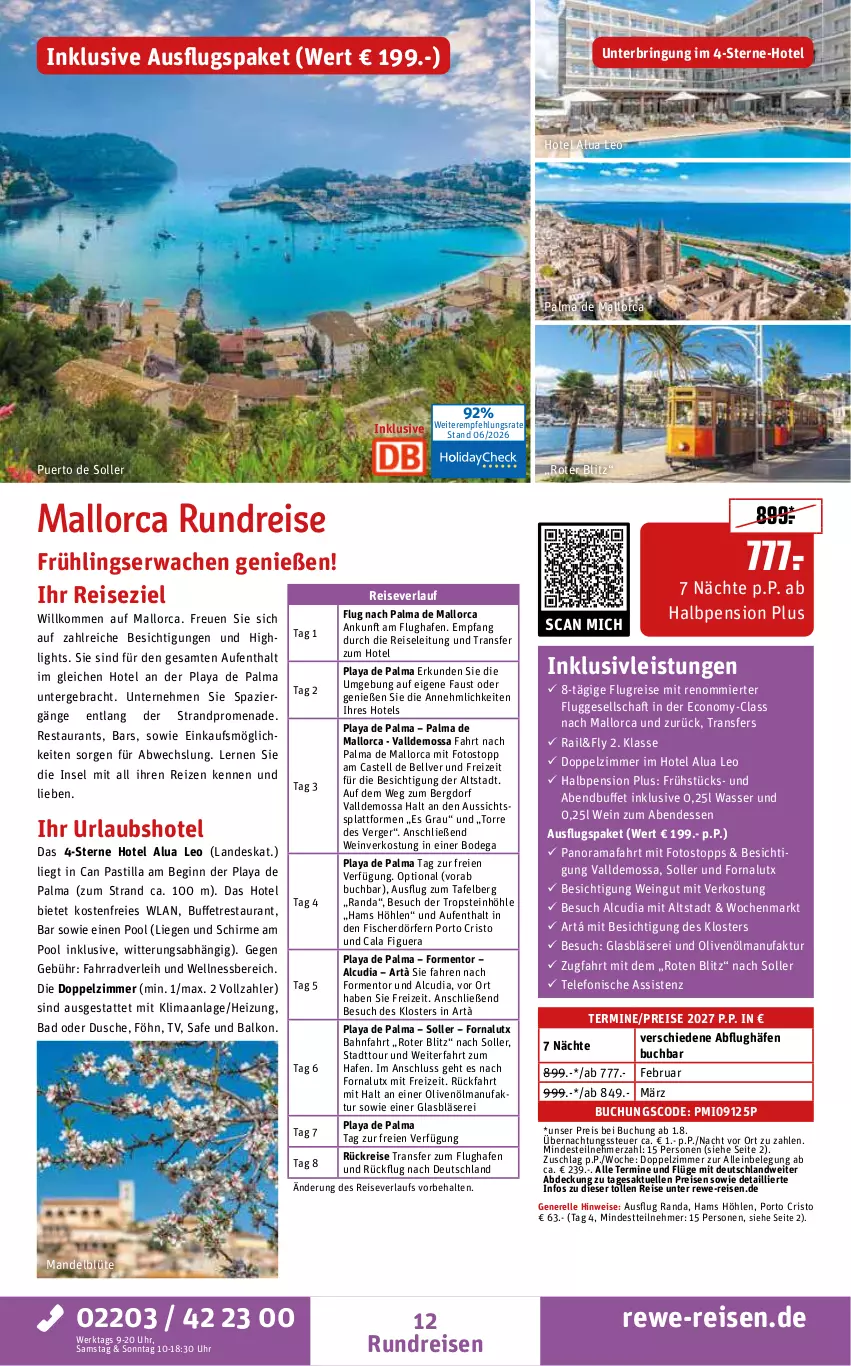 Aktueller Prospekt Rewe Reisen - Reiseprospekt - von 26.06 bis 31.07.2026 - strona 12 - produkty: asti, aust, Bad, Blüte, buch, dusche, eis, elle, Fahrrad, Faktu, fisch, fische, Fischer, gin, inklusivleistungen, Liege, mandel, olive, oliven, olivenöl, pool, rama, reis, reiseverlauf, rel, ring, schirme, telefon, Ti, uhr, wasser, wein, wellnessbereich
