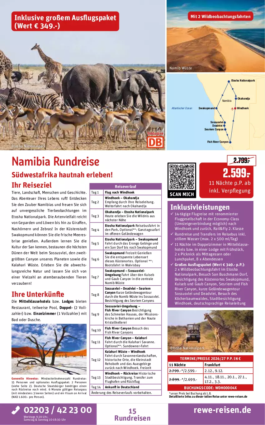 Aktueller Prospekt Rewe Reisen - Reiseprospekt - von 26.06 bis 31.07.2026 - strona 15 - produkty: Bad, Bau, buch, decke, deutschsprachige reiseleitung, dusche, eis, elle, ente, erde, Heu, HP, inklusivleistungen, natur, pool, reis, reiseverlauf, rel, südwest, Ti, Tiere, tisch, uhr, wasser, Wild, Yo