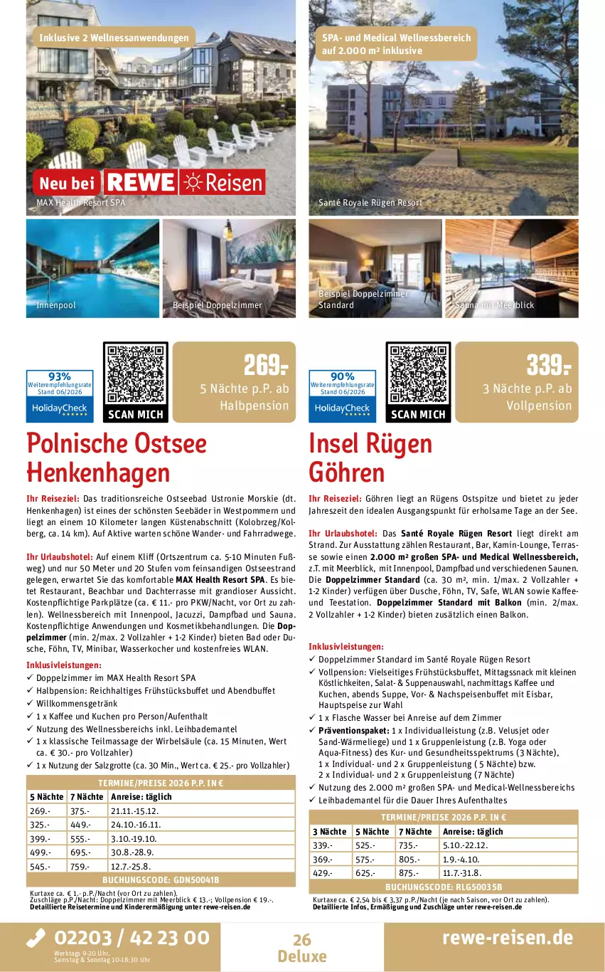 Aktueller Prospekt Rewe Reisen - Reiseprospekt - von 26.06 bis 31.07.2026 - strona 26 - produkty: aqua, auer, axe, Bad, Bademantel, buch, dusche, eis, Fahrrad, flasche, Gesundheit, getränk, inklusivleistungen, innenpool, kaffee, Kamin, Kinder, Kocher, kosmetik, kuchen, kurtaxe, leine, LG, Liege, Mantel, pool, reis, rum, salat, salz, snack, Spektrum, suppe, suppen, tee, Ti, uhr, wasser, wasserkocher, wellnessbereich, Yo