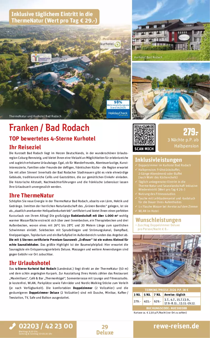 Aktueller Prospekt Rewe Reisen - Reiseprospekt - von 26.06 bis 31.07.2026 - strona 29 - produkty: angebot, auer, axe, Bad, Bademantel, badetuch, badetuch für, Bau, buch, dell, dusche, eis, Elan, elle, ente, erde, flasche, inklusivleistungen, kaffee, kneipp, küche, Küchen, kurtaxe, Liege, Lusti, Mantel, natur, naturland, reis, Sport, Sprudel, Tasche, tee, Ti, tuc, uhr, wasser, ZTE