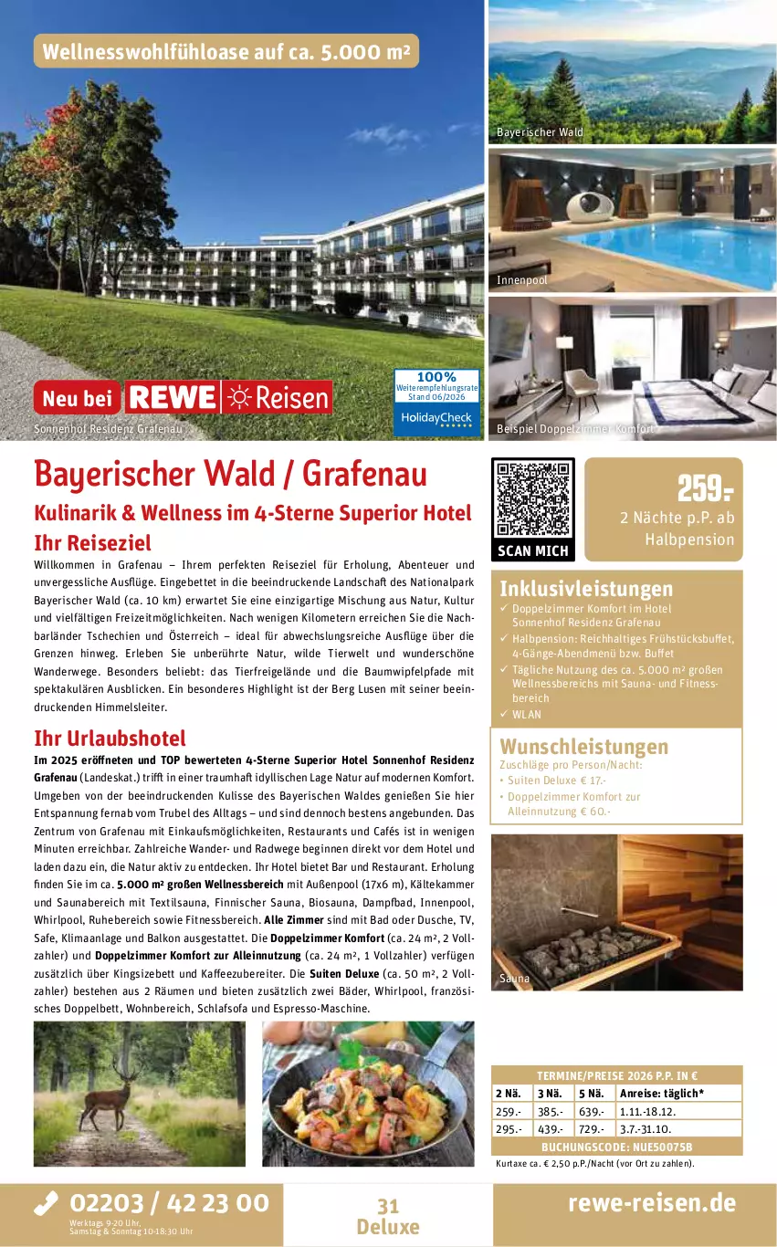 Aktueller Prospekt Rewe Reisen - Reiseprospekt - von 26.06 bis 31.07.2026 - strona 31 - produkty: axe, Bad, Bau, bett, bio, buch, decke, dusche, eis, ente, espresso, gin, inklusivleistungen, innenpool, kaffee, kurtaxe, Mode, natur, pool, reis, rum, rwe, schlafsofa, Sofa, Ti, uhr, usb, wellnessbereich, Whirlpool, Wild