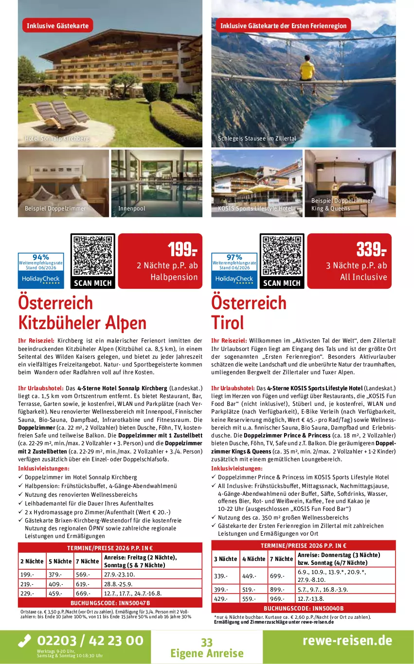 Aktueller Prospekt Rewe Reisen - Reiseprospekt - von 26.06 bis 31.07.2026 - strona 33 - produkty: angebot, auer, axe, Bad, Bademantel, bett, Betten, bier, bio, buch, drink, drinks, dusche, E-Bike, eis, Garten, inklusivleistungen, innenpool, kaffee, Kaiser, kakao, Kinder, kurtaxe, Liege, Mantel, natur, pool, reis, rum, säfte, schlafsofa, snack, Sofa, Sport, tee, Ti, uhr, wasser, wein, Weißwein, wellnessbereich, Weste, Wild