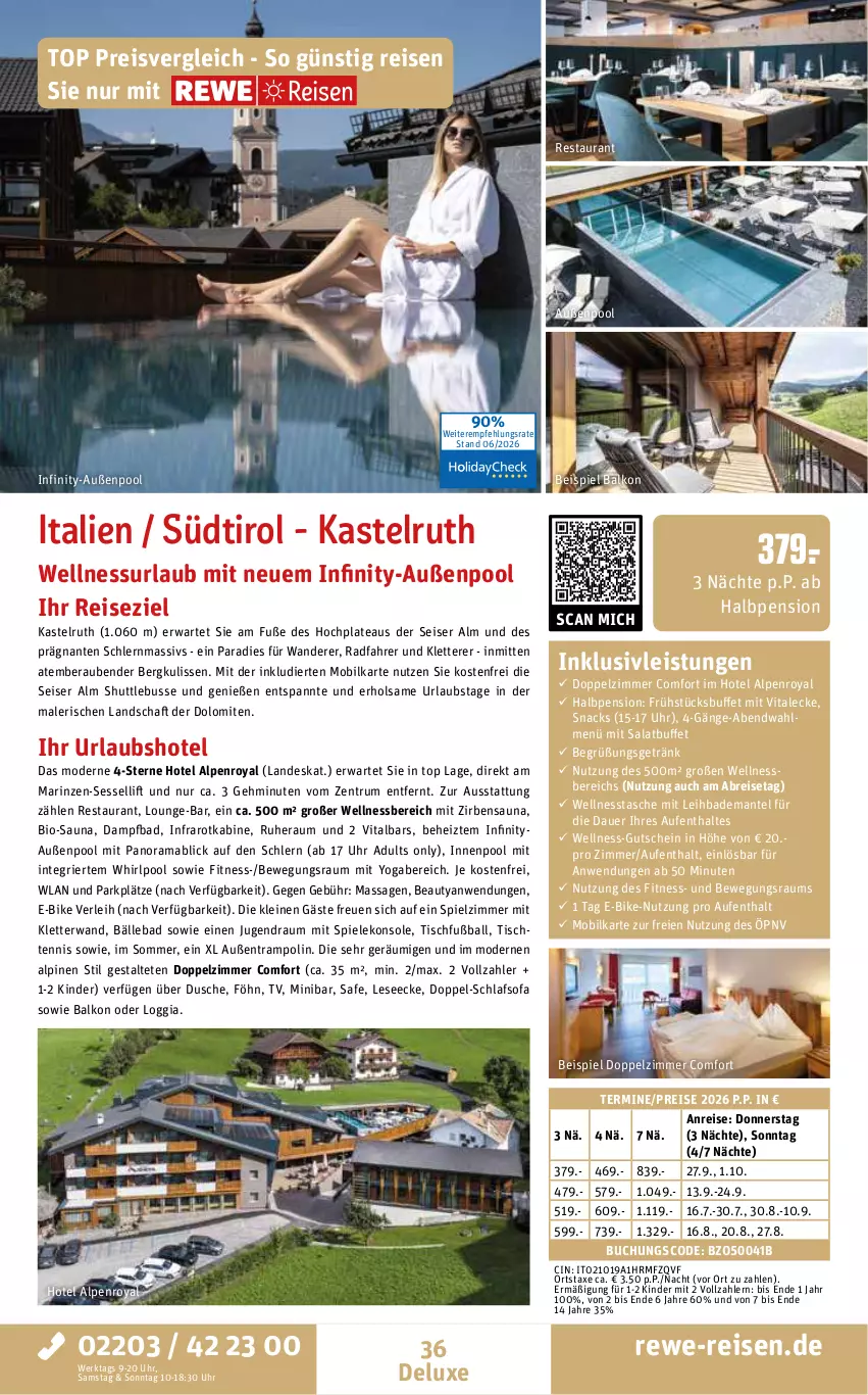 Aktueller Prospekt Rewe Reisen - Reiseprospekt - von 26.06 bis 31.07.2026 - strona 36 - produkty: auer, axe, Bad, Bademantel, ball, bio, Brei, buch, cin, dusche, E-Bike, eis, Fußball, getränk, gutschein, HP, inklusivleistungen, innenpool, Kinder, leine, mab, Mantel, Mode, pool, rama, reis, rum, salat, schlafsofa, sessel, snack, snacks, Sofa, Spiele, Tasche, Ti, tisch, Trampolin, uhr, vita, wellnessbereich, Whirlpool, Yo, ZTE