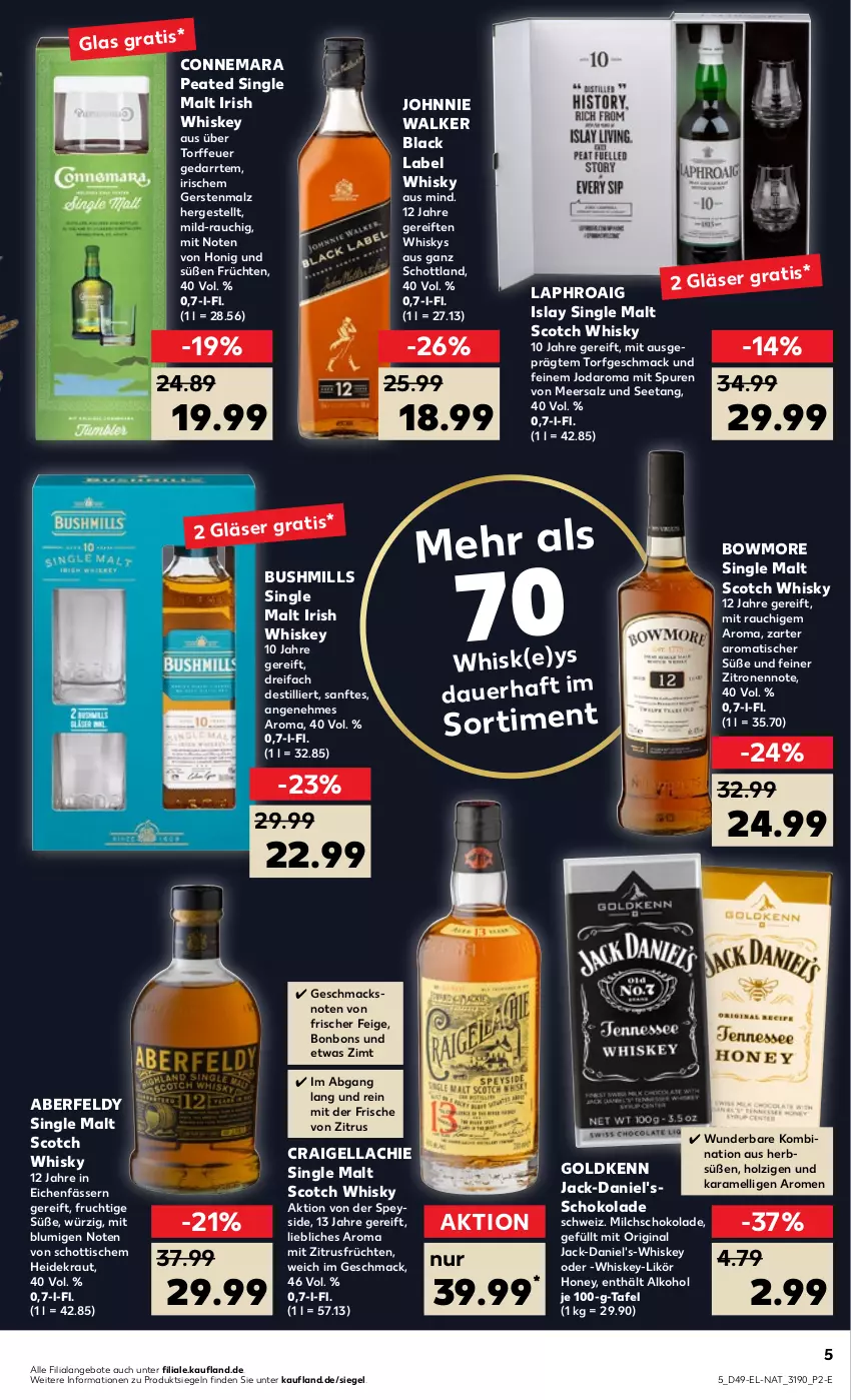 Aktueller Prospekt Kaufland - von 08.12 bis 14.12.2022 - strona 5 - produkty: alkohol, angebot, angebote, auer, black label, bonbons, Bowmore, frucht, früchte, früchten, gin, Gläser, Heidekraut, Holz, honig, irish whiskey, islay single malt, johnnie walker, karamell, Kraut, lack, laphroaig, likör, mac, malz, meersalz, milch, Rauch, salz, schoko, schokolade, schott, scotch, scotch whisky, single malt, Ti, tisch, whiskey, whisky, zitrone, zitronen