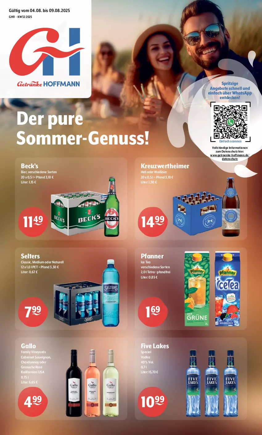 Aktueller Prospekt Getraenke Hoffmann - Prospekte - von 04.08 bis 09.08.2025 - strona 1 - produkty: angebot, angebote, bier, cabernet, cabernet sauvignon, chardonnay, decke, eimer, gallo, ice tea, natur, nuss, pfanne, Pfanner, rel, sauvignon, Selters, Ti, vodka