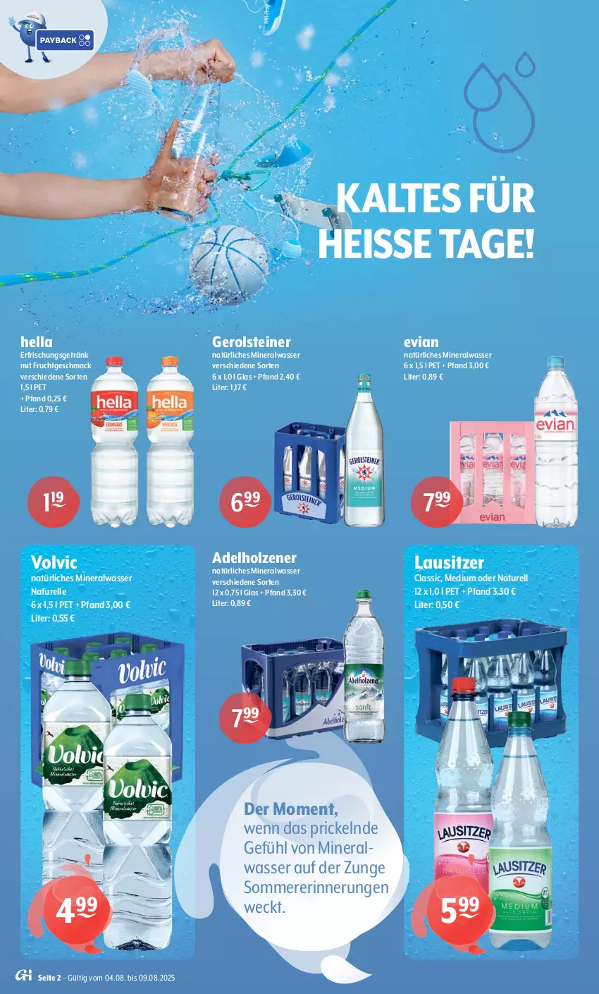 Aktueller Prospekt Getraenke Hoffmann - Prospekte - von 04.08 bis 09.08.2025 - strona 2 - produkty: adelholzener, Alwa, eis, elle, erfrischungsgetränk, frucht, gerolsteine, gerolsteiner, getränk, hella, Holz, mac, mineralwasser, mit frucht, natur, natürliches mineralwasser, rel, steiner, Ti, volvic, volvic natürliches, wasser, weck