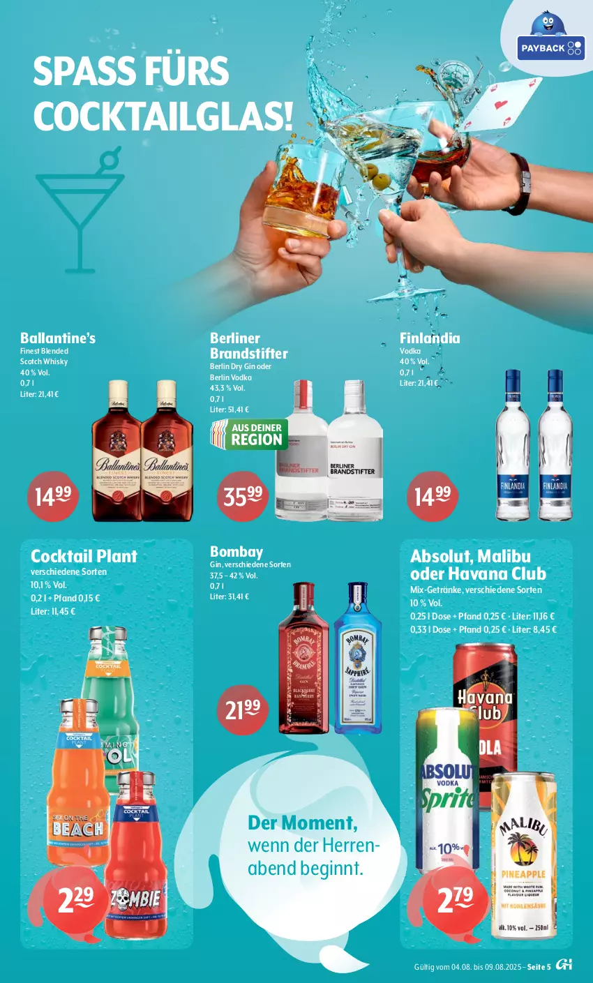 Aktueller Prospekt Getraenke Hoffmann - Prospekte - von 04.08 bis 09.08.2025 - strona 5 - produkty: ball, berliner, blended scotch, blended scotch whisky, cocktail, dry gin, getränk, getränke, gin, Havana Club, LG, Malibu, scotch, scotch whisky, stifte, Ti, vodka, whisky
