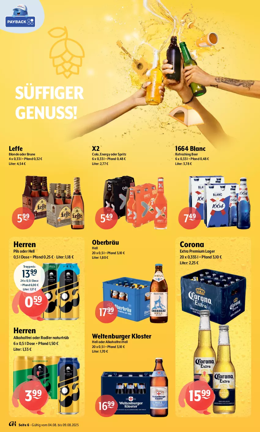 Aktueller Prospekt Getraenke Hoffmann - Prospekte - von 04.08 bis 09.08.2025 - strona 6 - produkty: alkohol, burger, cola, corona, eis, natur, nuss, oder radler, pils, radler, reis, Ti