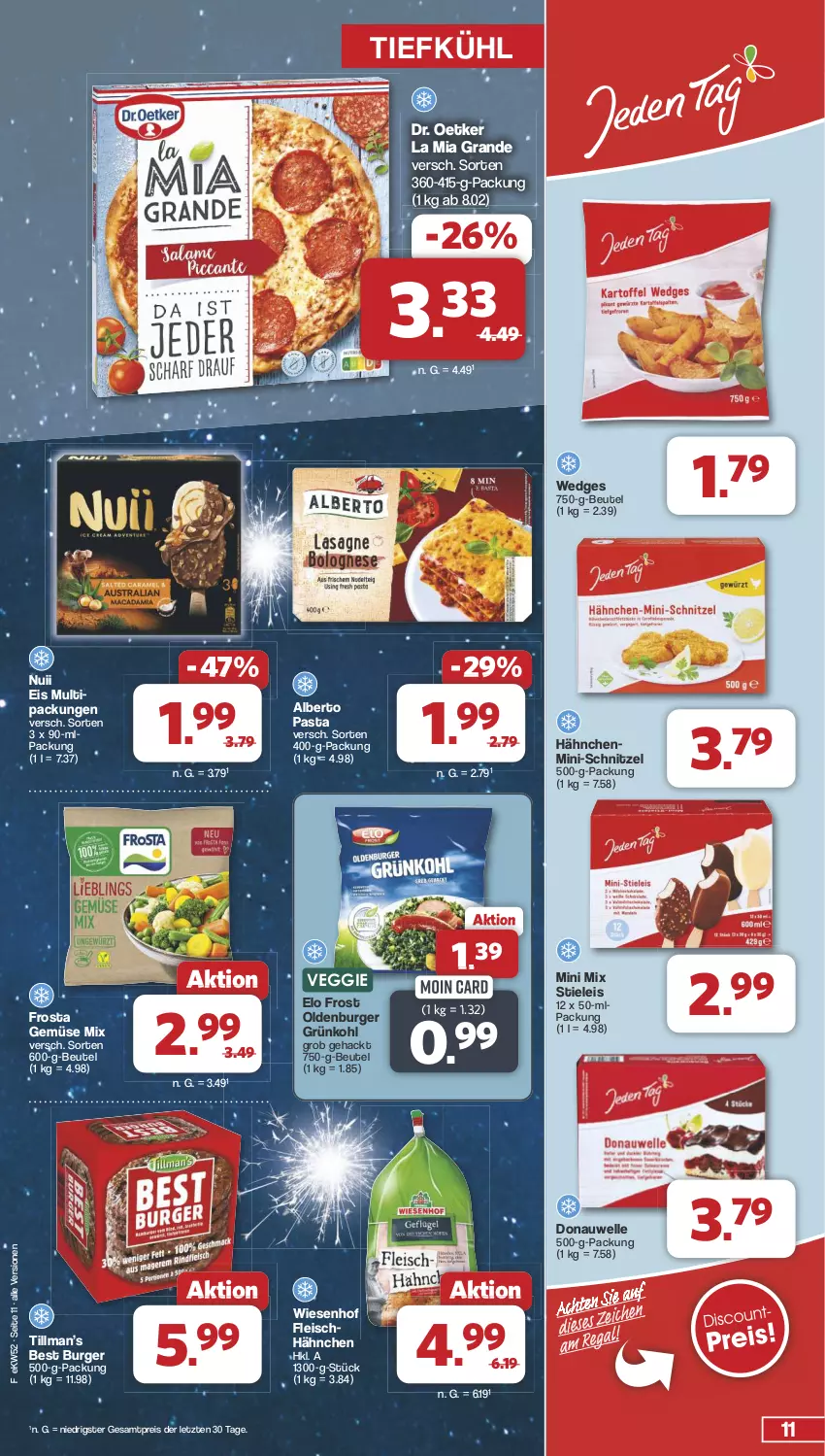 Aktueller Prospekt Famila - Prospekte - von 23.12 bis 31.12.2024 - strona 11 - produkty: beutel, burger, Dr. Oetker, eis, elle, fleisch, frosta, Gemüse Mix, nuii, pasta, reis, schnitzel, stieleis, Ti, veggie, wedges, wiesenhof, ZTE