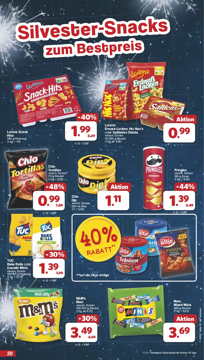 Aktueller Prospekt Famila - Prospekte - von 23.12 bis 31.12.2024 - strona 20 - produkty: beutel, cracker, dip, eis, lorenz, mars, nuss, pringles, reis, ring, saltletts, snack, snack hits, Ti, tortilla, tortillas, tuc, ültje, ZTE