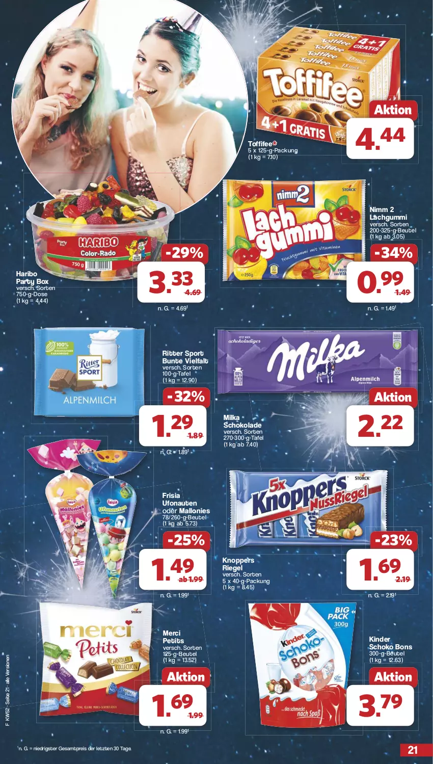 Aktueller Prospekt Famila - Prospekte - von 23.12 bis 31.12.2024 - strona 21 - produkty: beutel, eis, haribo, Kinder, knoppers, lachgummi, merci, milka, milka schokolade, Nimm 2, reis, riegel, ritter, ritter sport, schoko, schokolade, Sport, Ti, toffifee, ZTE