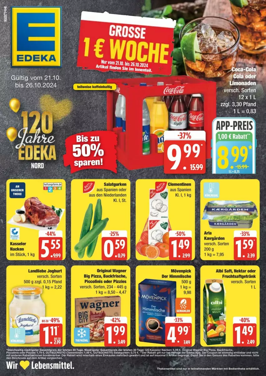 Aktueller Prospekt Edeka - Prospekte - von 19.10 bis 25.10.2024 - strona 1 - produkty: clementinen, coupon, deka, eis, gurke, gurken, kasseler, lebensmittel, reis, rel, salat, Salatgurke, salatgurken, Ti, ZTE