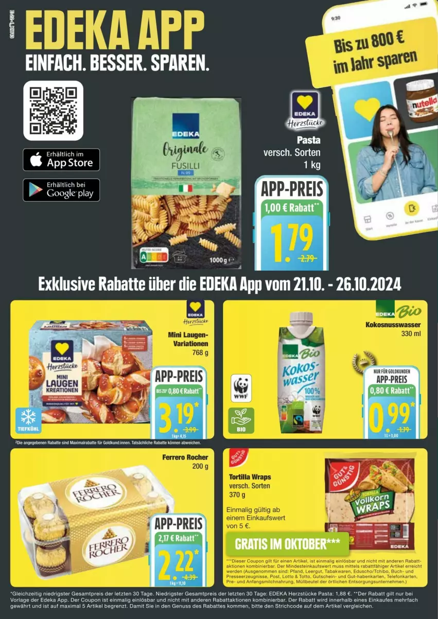 Aktueller Prospekt Edeka - Prospekte - von 19.10 bis 25.10.2024 - strona 22 - produkty: coupon, deka, eis, nuss, pasta, reis, Ti, wrap, ZTE