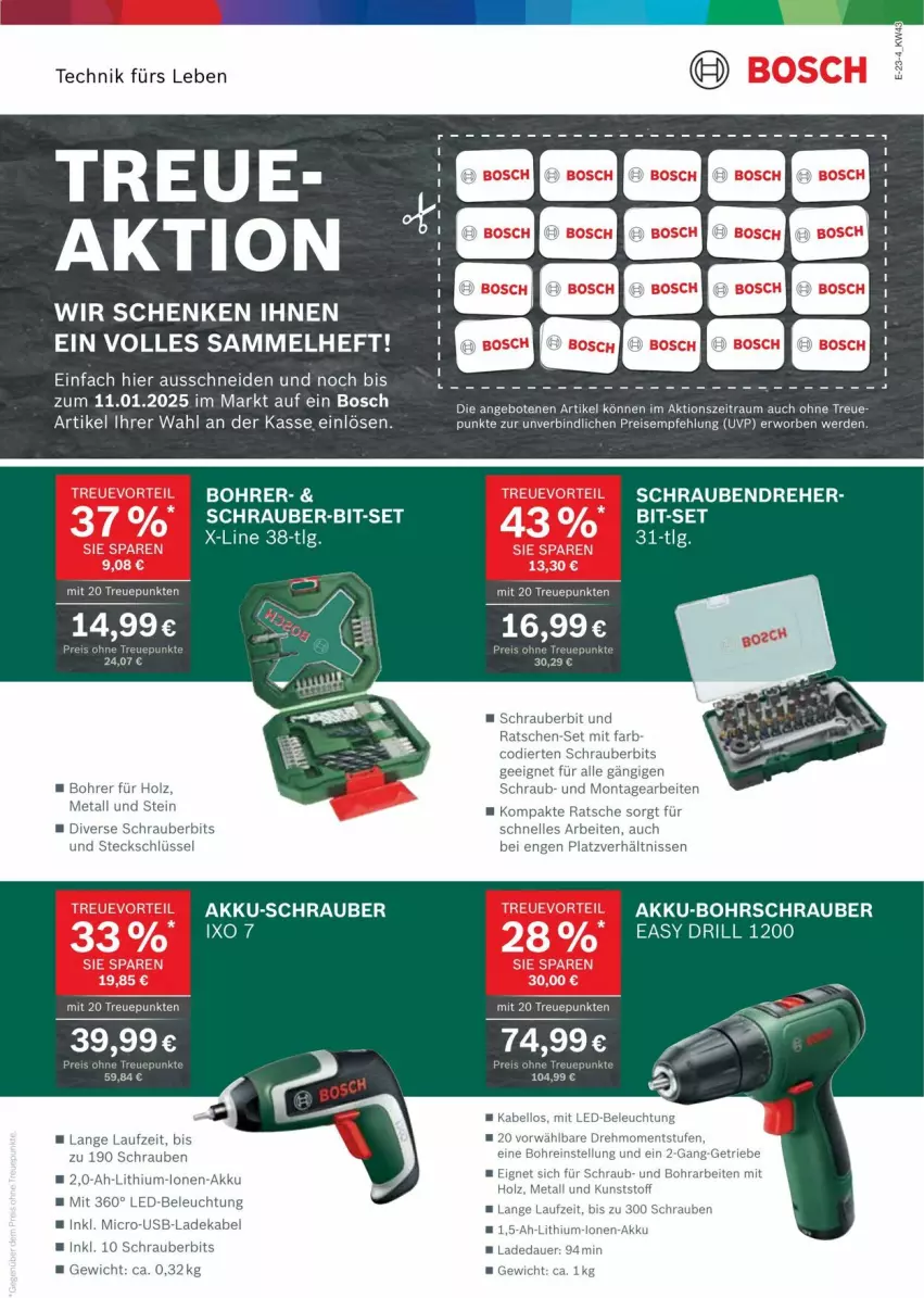 Aktueller Prospekt Edeka - Prospekte - von 19.10 bis 25.10.2024 - strona 23 - produkty: akku, akku-bohrschrauber, angebot, angebote, auer, beleuchtung, Bohrschrauber, bosch, deka, eis, elle, erde, Holz, ladekabel, led-beleuchtung, LG, Lithium-Lonen-Akku, mit led-beleuchtung, reis, schrauben, Schraubendreher, Ti, usb