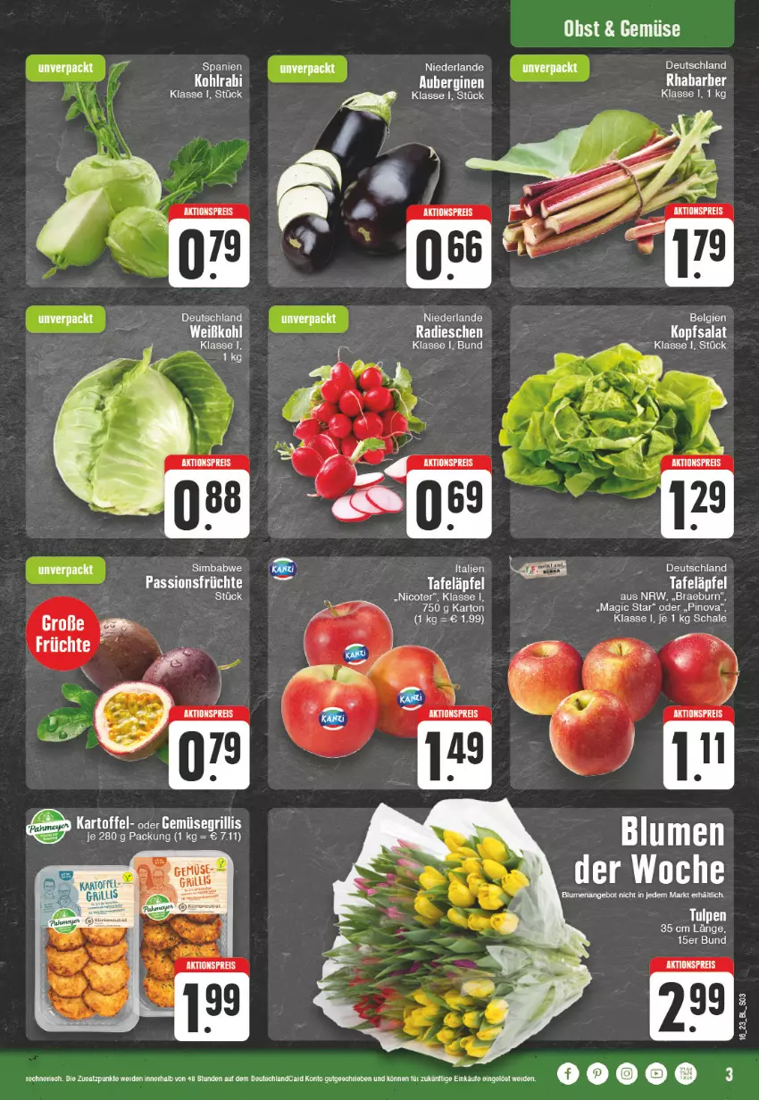 Aktueller Prospekt Edeka - Angebote der Woche - von 17.04 bis 22.04.2023 - strona 3 - produkty: ACC, aktionspreis, angebot, blume, blumen, eis, erde, früchte, kohlrabi, kopfsalat, LG, obst, radieschen, reis, rhabarber, salat, Schal, Schale, sim, simba, tafeläpfel, tee, Ti