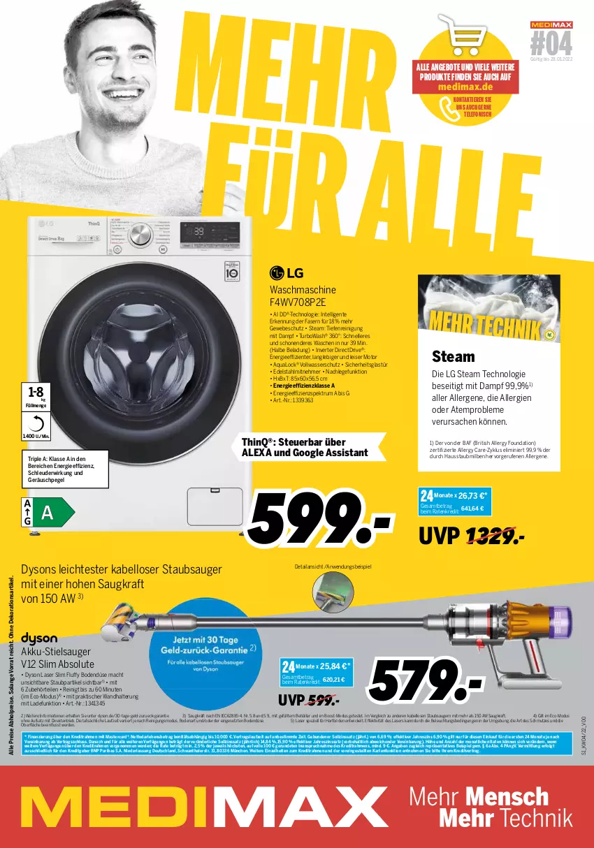 Aktueller Prospekt Medimax - MEDIMAX Prospekt KW04 2022 - von 21.01 bis 27.01.2022 - strona 1 - produkty: abholpreise, akku, alexa, angebot, angebote, aqua, Behälter, beleuchtung, dekoration, Dyson, edelstahl, eis, elle, ente, erde, gefu, Glastür, HP, Intel, kraft, LG, mac, mastercard, Reinigung, reis, rum, sac, Spektrum, Spezi, staubsauger, Stielsauger, telefon, Ti, Tiere, tisch, wandhalterung, waschmaschine, wasser, WICK, ZTE