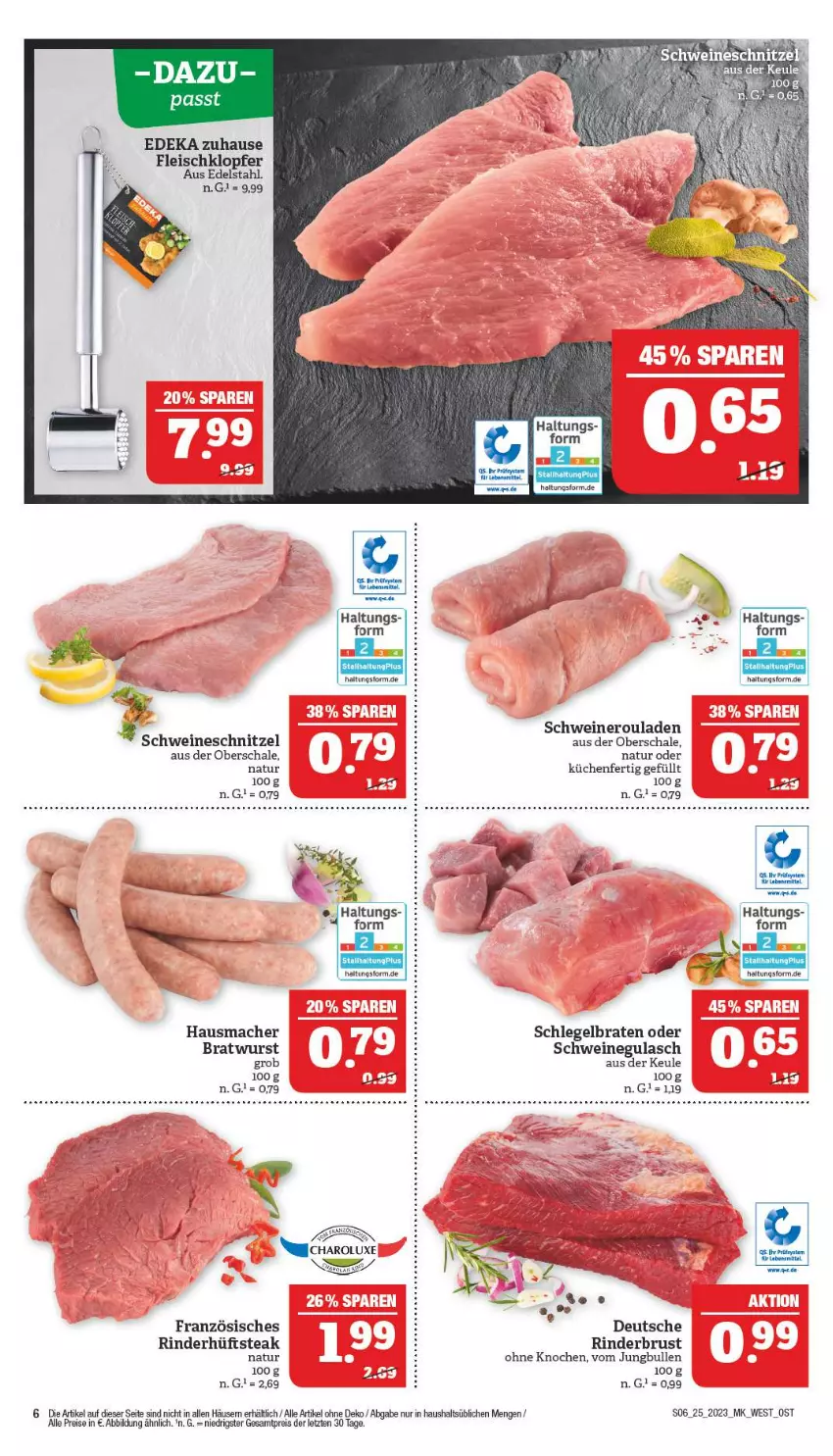 Aktueller Prospekt Marktkauf - Prospekt - von 18.06 bis 24.06.2023 - strona 6 - produkty: braten, bratwurst, deka, edelstahl, eis, fleisch, gulasch, Hausmacher, hüftsteak, jungbullen, küche, Küchen, mac, natur, nero, reis, rind, rinder, rouladen, Schal, Schale, schnitzel, schwein, schweine, schweinegulasch, Schweineroulade, schweineschnitzel, steak, Ti, wein, weine, wurst, ZTE