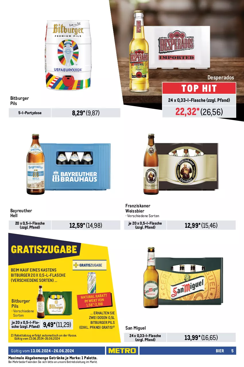 Aktueller Prospekt Metro - Händler Journal - von 13.06 bis 26.06.2024 - strona 5 - produkty: auer, auto, bier, bitburger, bitburger pils, Blüte, bree, burger, burgunder, chardonnay, cocktail, cuvée, desperados, ecco, eis, elle, ente, flasche, franziskaner, frizzante, frucht, fruchtsecco, gallo, gallo family, getränk, getränke, grauburgunder, holunder, holunderblüte, honig, hugo, LG, maracuja, natur, natura, Palette, pfirsich, pils, prosecco, puma, reis, Rivaner, rotkäppchen, sekt, spumante, Ti, tisch, valdo, vanille, wein, weissbier, zitrone, zitronen