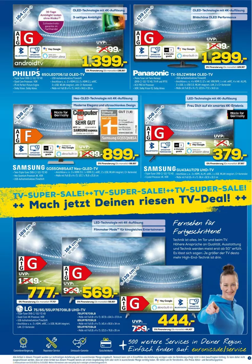 Aktueller Prospekt Euronics - Prospekte - von 27.04 bis 04.05.2022 - strona 3 - produkty: bett, ente, Germ, HDMI, Mode, panasonic, Philips, qled, Samsung, tee, Ti, usb