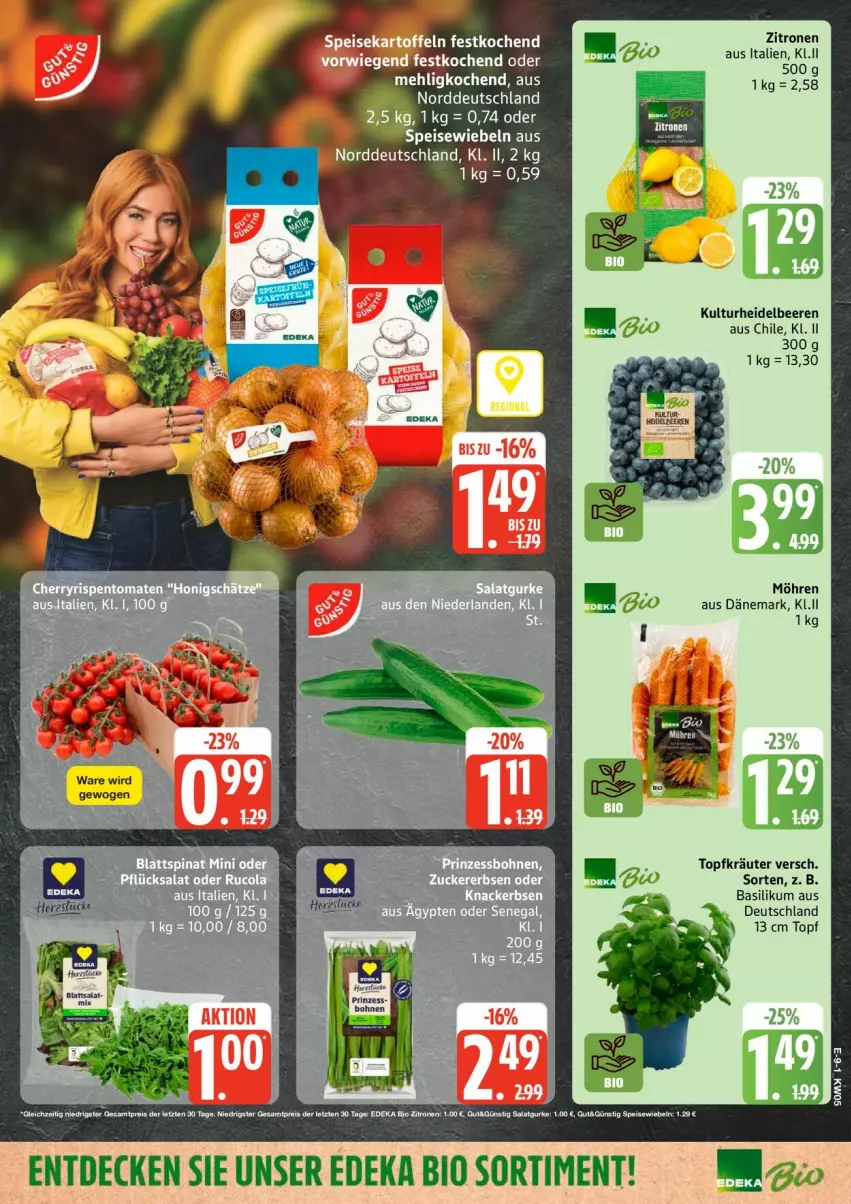 Aktueller Prospekt Edeka - Prospekte - von 26.01 bis 31.01.2026 - strona 11 - produkty: basilikum, beere, beeren, bio, decke, deka, edeka bio, eis, gurke, heidelbeere, heidelbeeren, kartoffel, kartoffeln, kräuter, möhren, reis, salat, Salatgurke, speisekartoffeln, Ti, topf, Topfkräuter, zitrone, zitronen, ZTE