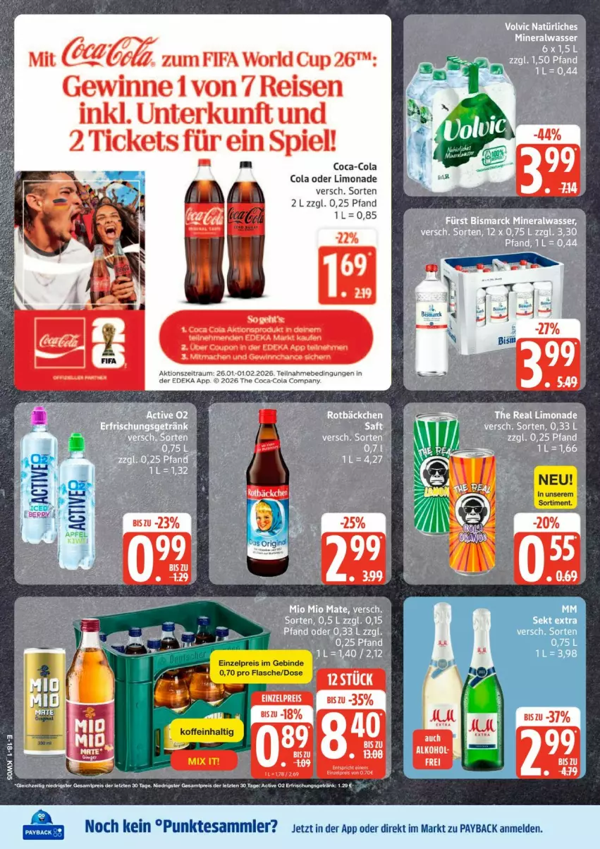 Aktueller Prospekt Edeka - Prospekte - von 26.01 bis 31.01.2026 - strona 22 - produkty: coca-cola, cola, deka, eis, limo, limonade, payback, reis, tesa, Ti