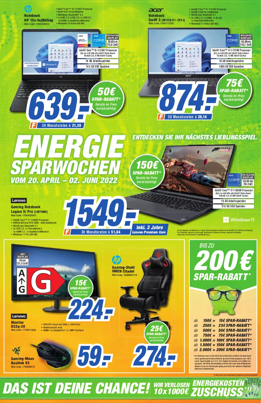 Aktueller Prospekt Expert Aalen - Prospekte - von 20.04 bis 26.04.2022 - strona 7 - produkty: decke, eis, elle, gaming notebook, geforce, gewinnspiel, hardware, HDMI, HP, Intel, ips-panel, kopfhörer, lenovo, Maus, monitor, notebook, nvidia, nvidia geforce, pril, reis, rtx, Spezi, ssd, stuhl, Ti, usb