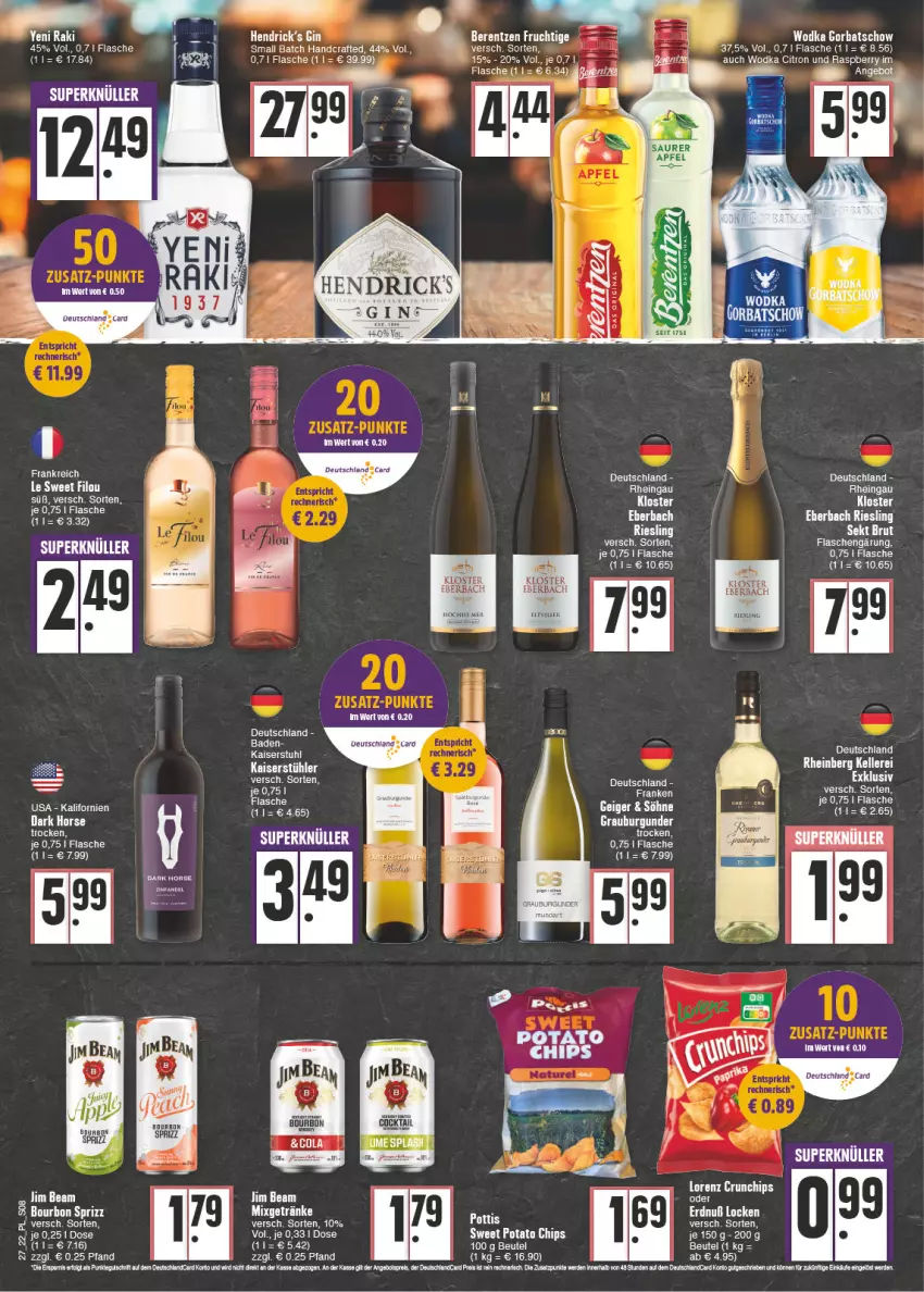 Aktueller Prospekt E Center - Angebote der Woche - von 04.07 bis 09.07.2022 - strona 8 - produkty: angebot, Bad, beutel, bourbon, brut, cola, eier, flasche, getränk, getränke, gin, jim beam, Kaiser, Kloster Eberbach, Mixgetränk, raspberry, riesling, sekt, Stühl, stuhl, Ti, yeni raki