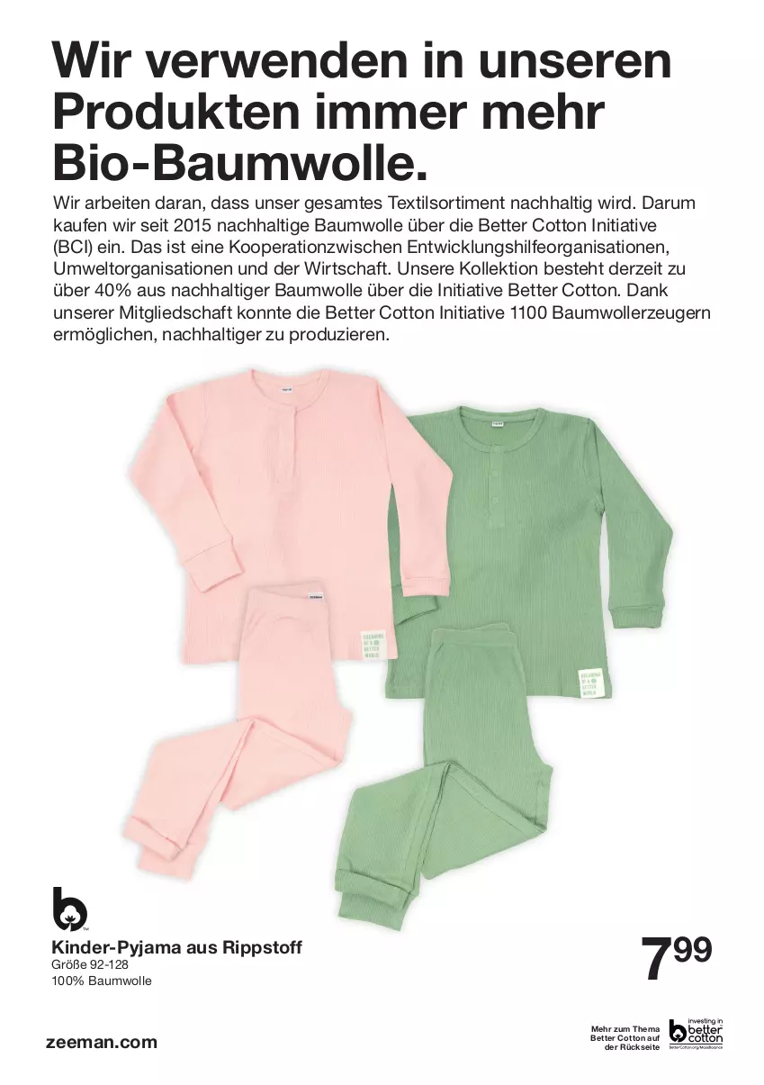 Aktueller Prospekt Zeeman - Prospekte - von 05.03 bis 11.03.2022 - strona 4 - produkty: Bau, baumwolle, bett, bio, bio-baumwolle, Kinder, Pyjama, rum, rwe, Ti, WICK, wolle