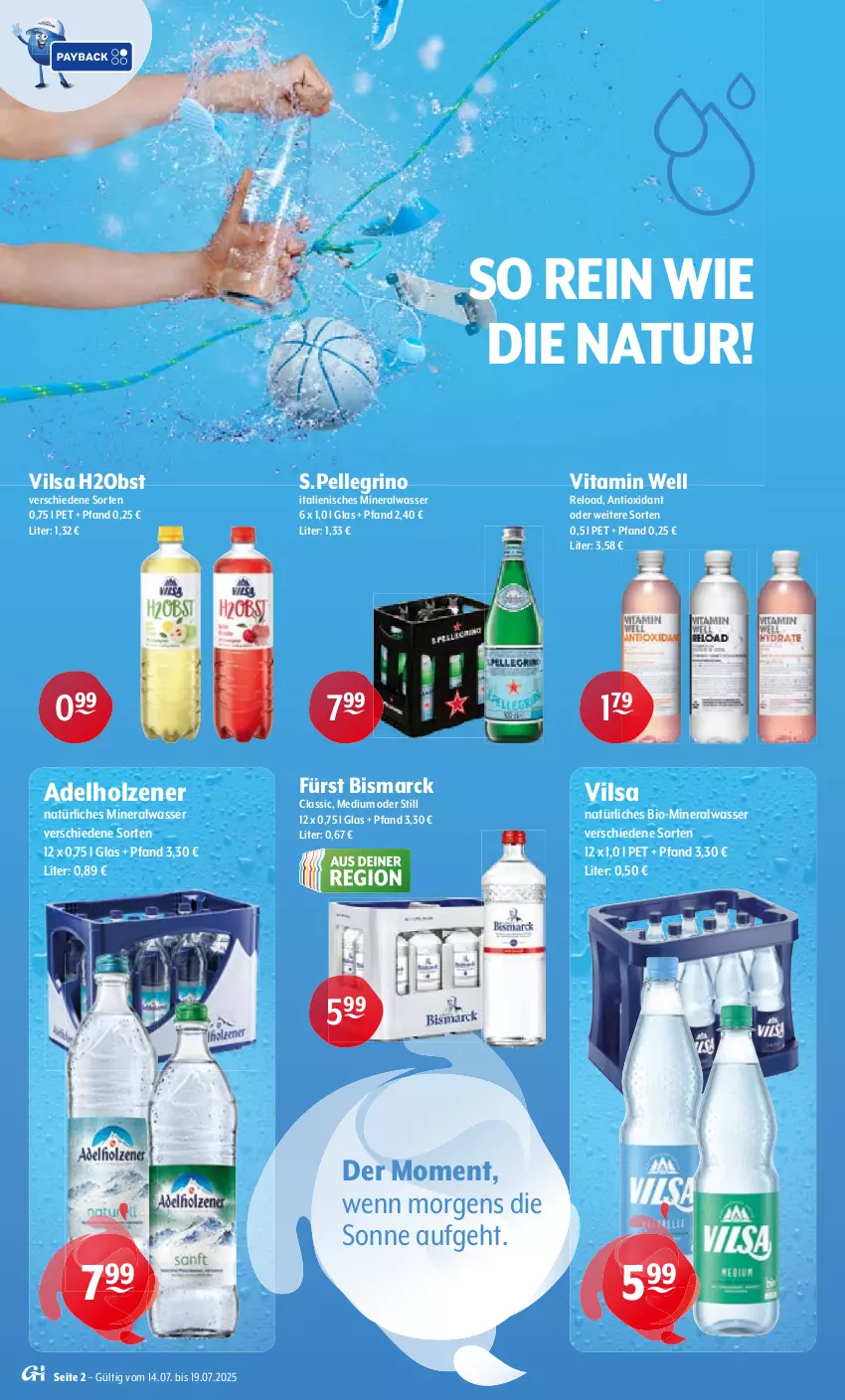 Aktueller Prospekt Getraenke Hoffmann - Prospekte - von 14.07 bis 19.07.2025 - strona 2 - produkty: adelholzener, Alwa, bio, bismarck, elle, Holz, mineralwasser, natur, natürliches mineralwasser, obst, rel, Ti, vilsa, vita, wasser