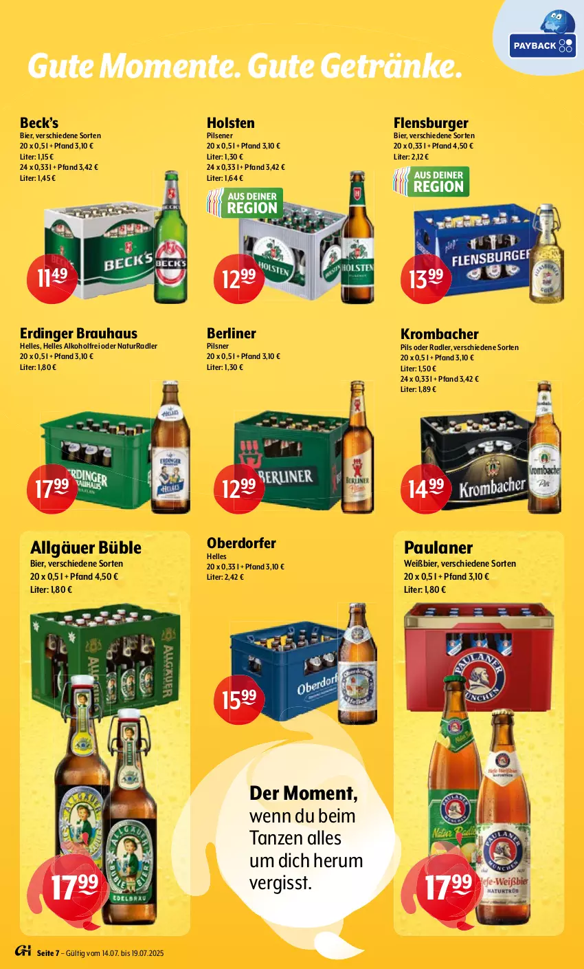 Aktueller Prospekt Getraenke Hoffmann - Prospekte - von 14.07 bis 19.07.2025 - strona 7 - produkty: alkohol, berliner, bier, burger, elle, ente, erdinger, flensburger, getränk, getränke, holsten, holsten pilsener, krombache, krombacher, krombacher pils, LG, natur, oder radler, Paula, paulaner, pils, pilsener, pilsner, radler, rum, Ti