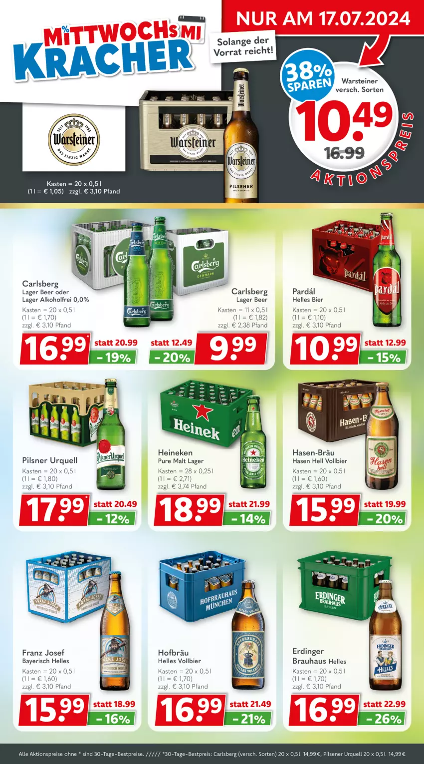 Aktueller Prospekt Getraenkeland - von 08.07 bis 20.07.2024 - strona 3 - produkty: aktionspreis, alkohol, bestpreis, bestpreise, bier, carlsberg, eis, elle, erdinger, heineken, pils, pilsener, Pilsener Urquell, pilsner, pilsner urquell, reis, steiner, Ti, warsteiner