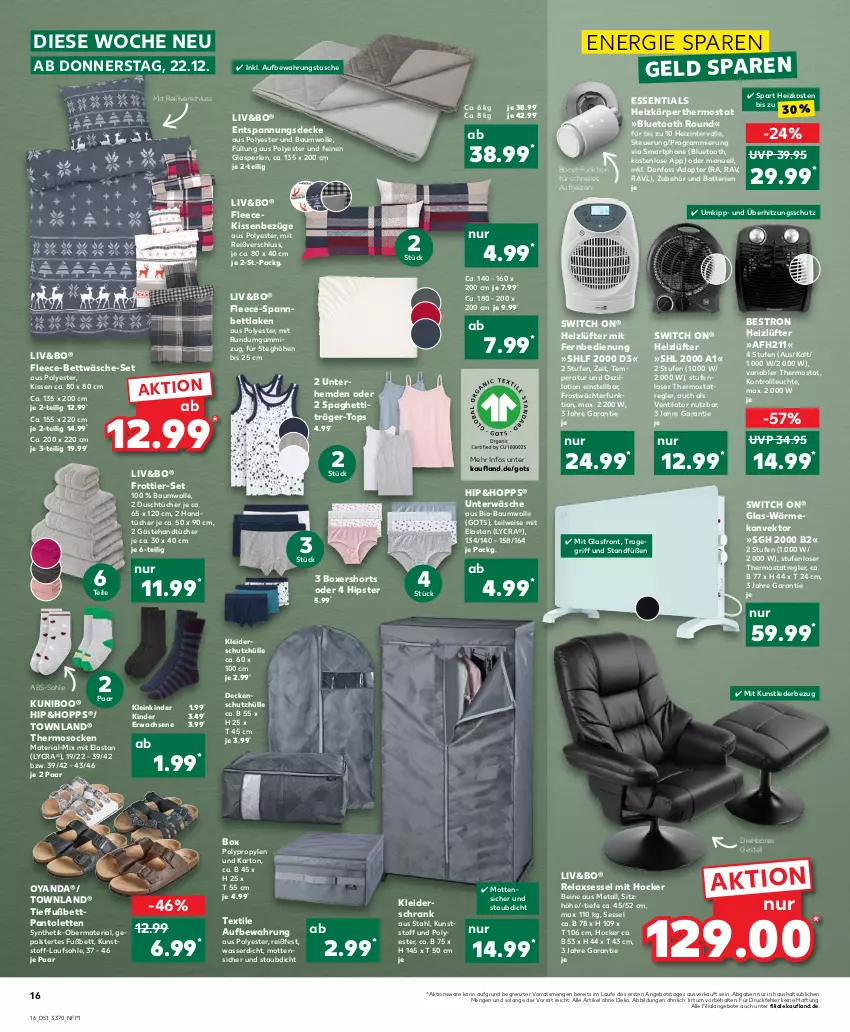 Aktueller Prospekt Kaufland - von 22.12 bis 28.12.2022 - strona 16 - produkty: adapter, angebot, angebote, aufbewahrungstasche, batterie, batterien, Bau, baumwolle, bett, bettwäsche, bio, bio-baumwolle, decke, eis, elle, fernbedienung, Frottier-Set, handtücher, hemd, hemden, hocker, Kinder, kissen, kleid, kleider, kleiderschrank, Leuchte, mit fernbedienung, pantolette, pantoletten, perlen, rel, relaxsessel, Ria, Schrank, schutzhülle, sessel, shorts, Sitzhöhe, smartphone, socken, spaghetti, spannbettlaken, Tasche, thermostat, Ti, tragegriff, tücher, überhitzungsschutz, Unterhemd, unterhemden, Unterwäsche, ventilator, wasser, wolle, ZTE