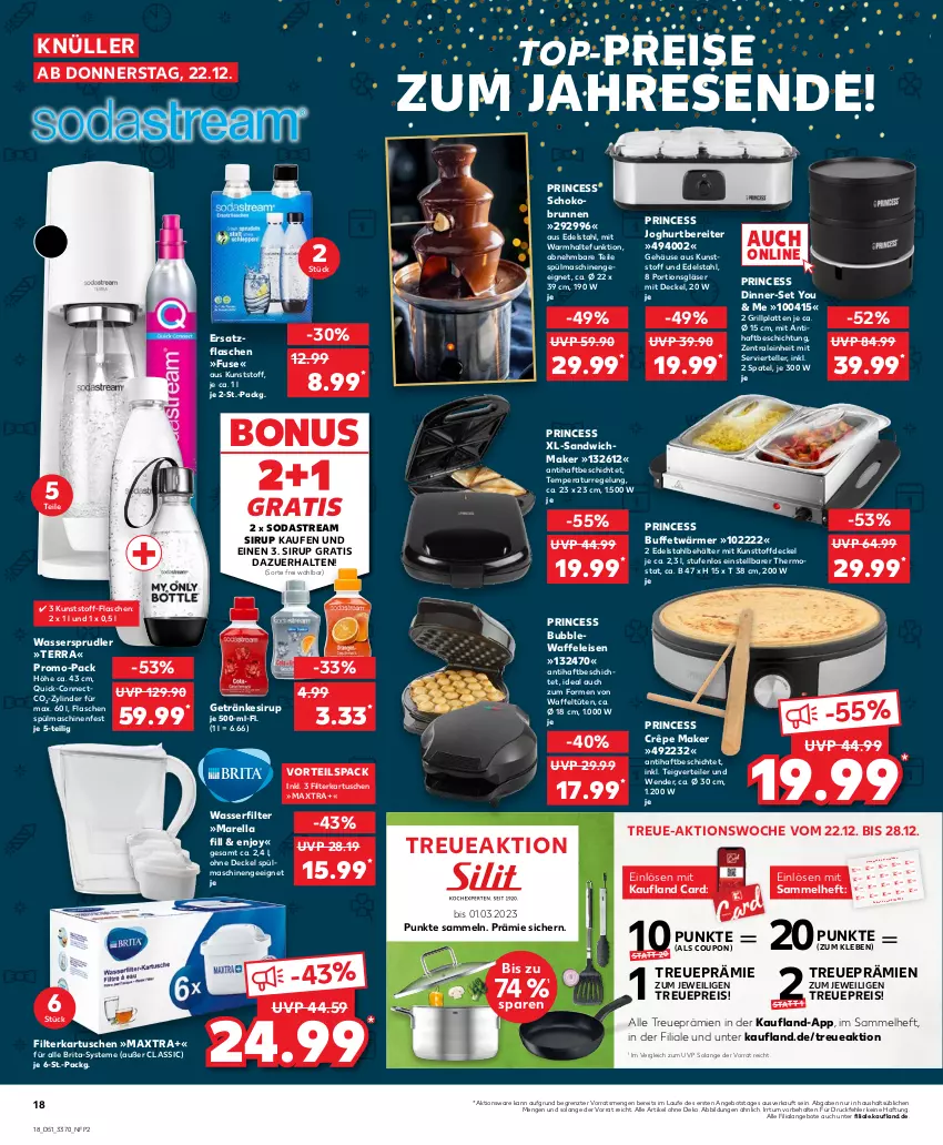 Aktueller Prospekt Kaufland - von 22.12 bis 28.12.2022 - strona 18 - produkty: angebot, angebote, Aufkleber, auto, backofen, Behälter, Brei, brita, brunnen, coupon, decke, Deckel, edelstahl, eis, elle, erde, filterkartuschen, flasche, fleisch, getränk, getränke, getränkesirup, Gläser, grill, grillplatte, herdarten, ilag, joghur, joghurt, kleber, kräuter, kräutern, küche, latte, Maxtra, milch, Ofen, reis, rel, rwe, sandwich, schoko, sirup, Soda, sodastream, Soße, spülmaschinen, telefon, teller, thermostat, Ti, tisch, top-preis, topf, Tüte, Waffeleisen, wasser, wasserfilter, wassersprudler, Yo, ZTE