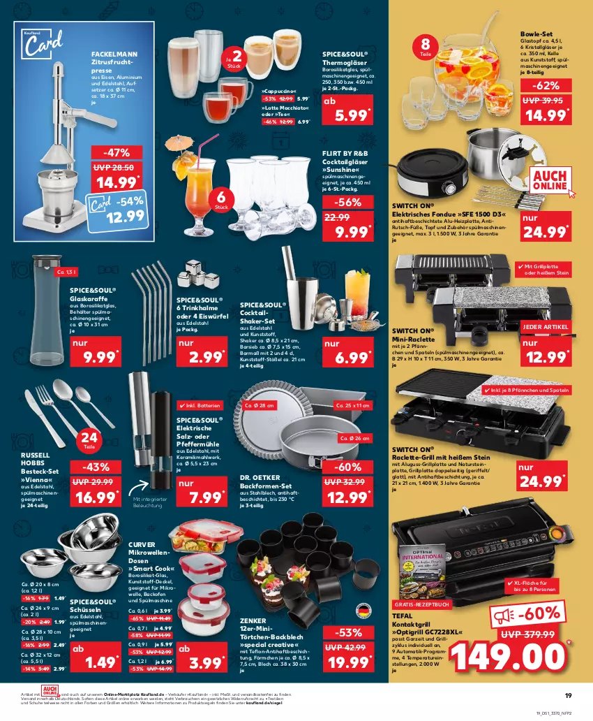 Aktueller Prospekt Kaufland - von 22.12 bis 28.12.2022 - strona 19 - produkty: ACC, auto, Backform, backofen, backofen und, batterie, batterien, Behälter, beleuchtung, besteck, besteck-set, bowle, buch, Cap, cappuccino, chia, cin, cocktail, cocktails, Cocktailshaker, decke, Deckel, Dr. Oetker, edelstahl, eis, eiswürfel, elle, erde, fackelmann, Fondue, frucht, Gläser, glaskaraffe, grill, grillplatte, Karaffe, kontaktgrill, latte, latte macchiato, LG, mac, macchiato, mikrowelle, natur, naturstein, ndk, Ofen, pfeffer, Pfeffermühle, Rauch, rezept, russell hobbs, salz, schuhe, schüssel, shake, spülmaschinen, sunshine, tee, tefal, Thermogläser, Ti, topf, Törtchen, Trinkhalme, versandkostenfrei, würfel