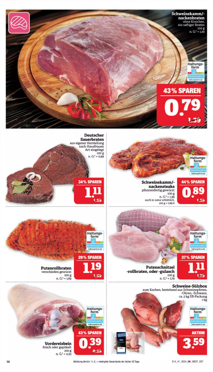 Aktueller Prospekt Marktkauf - Prospekt - von 06.10 bis 12.10.2024 - strona 14 - produkty: auer, braten, eis, gewürz, gulasch, Nackensteak, nackensteaks, natur, pfanne, pfannen, pute, Putenrollbraten, putenschnitzel, reis, rollbraten, saft, schnitzel, schwein, schweine, steak, steaks, Ti, wein, weine, ZTE