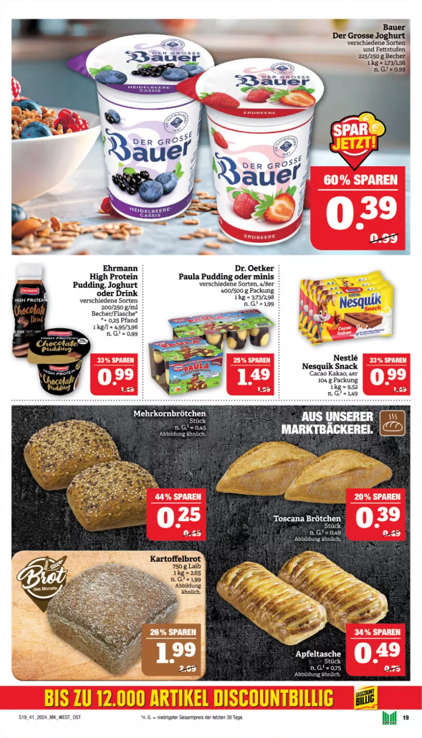 Aktueller Prospekt Marktkauf - Prospekt - von 06.10 bis 12.10.2024 - strona 19 - produkty: auer, Bau, Bauer, Becher, brötchen, Dr. Oetker, drink, ehrmann, eis, flasche, joghur, joghurt, kakao, nesquik, Paula, paula pudding, pudding, reis, snack, tee, Ti, ZTE