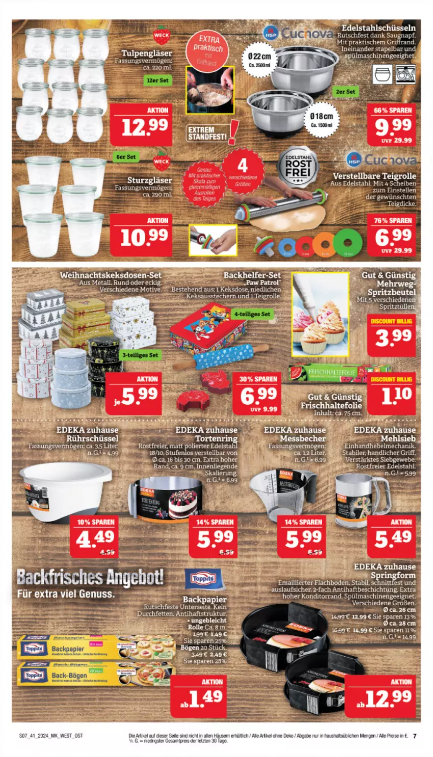 Aktueller Prospekt Marktkauf - Prospekt - von 06.10 bis 12.10.2024 - strona 7 - produkty: angebot, Ausstecher, Becher, beutel, deka, edelstahl, eier, eis, elle, frischhaltefolie, gin, Gläser, keks, Keksdose, Liege, mehl, Messbecher, nuss, Paw Patrol, reis, rel, ring, Rührschüssel, schüssel, spülmaschinen, Teigrolle, Ti, weck, ZTE