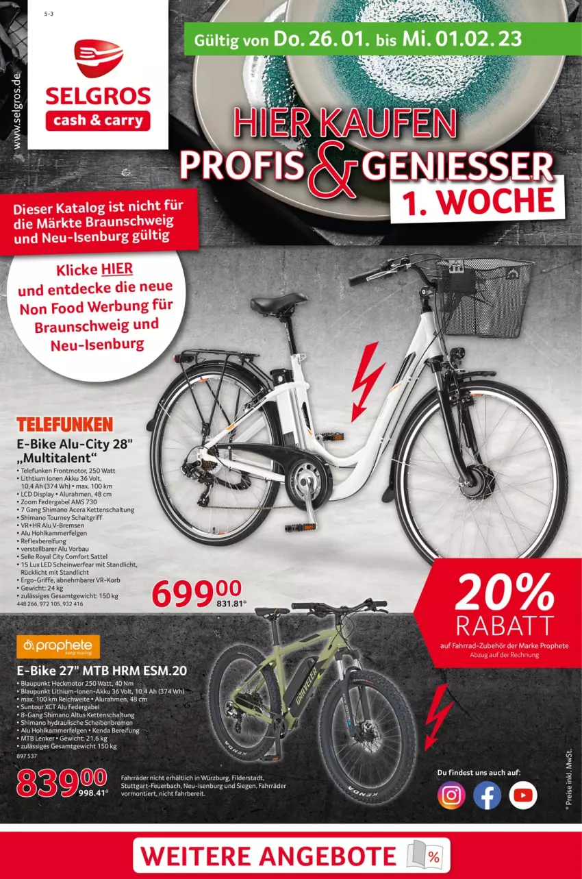 Aktueller Prospekt Selgros - Nonfood - von 26.01 bis 01.02.2023 - strona 1 - produkty: acer, akku, Bau, blaupunkt, E-Bike, elle, felgen, gabel, Kette, korb, LG, Lithium-Lonen-Akku, rücklicht, sattel, Schal, shimano, tee, telefunken, Ti