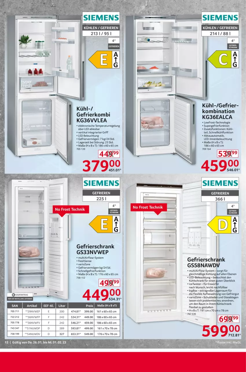 Aktueller Prospekt Selgros - Nonfood - von 26.01 bis 01.02.2023 - strona 12 - produkty: abtauautomatik, auto, beleuchtung, eis, Elektro, gefrierschrank, kühlschrank, led-beleuchtung, LG, Schrank, siemens, supergefrierfunktion, Ti