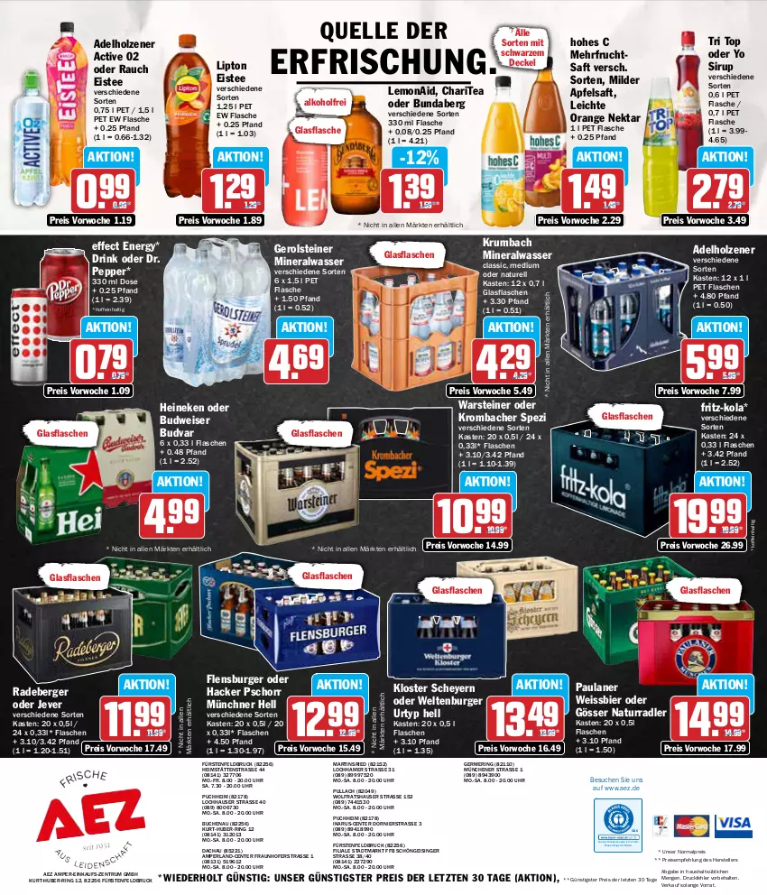 Aktueller Prospekt Aez - Prospekte - von 29.07 bis 03.08.2024 - strona 16 - produkty: adelholzener, AEZ, alkohol, Alwa, apfel, apfelsaft, Berger, bier, bio, buch, budweiser, Bundaberg, burger, decke, Deckel, drink, drucker, Effect, eis, eistee, elle, Engel, ente, fisch, flasche, flensburger, fritz, fritz-kola, frucht, fruchtsaft, Germ, gerolsteine, gerolsteiner, glasflasche, gösser, hacker pschorr, heineken, Hohes C, Holz, jever, kerze, krombache, krombacher, krumbach, lipton, mineralwasser, natur, Nektar, orange, Paula, paulaner, perla, radeberger, radler, Rauch, reis, rel, ring, rum, saft, sirup, Spezi, steiner, tee, teller, Ti, uhr, urtyp, warsteiner, wasser, weissbier, Yo, ZTE