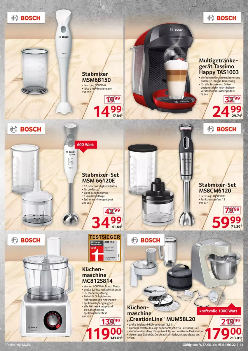 Aktueller Prospekt Selgros - Nonfood - von 27.05 bis 01.06.2022 - strona 11 - produkty: auto, bosch, edelstahl, ente, getränk, getränke, Gläser, kraft, küche, Küchen, Mixer, Rührschüssel, schüssel, stabmixer, Tasche, tasse, Ti, tisch