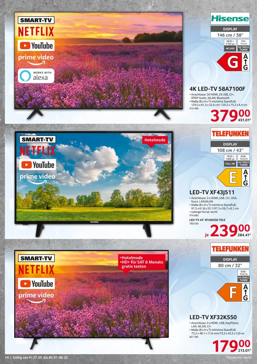 Aktueller Prospekt Selgros - Nonfood - von 27.05 bis 01.06.2022 - strona 14 - produkty: dvb, HDMI, hisense, kopfhörer, usb, Yo