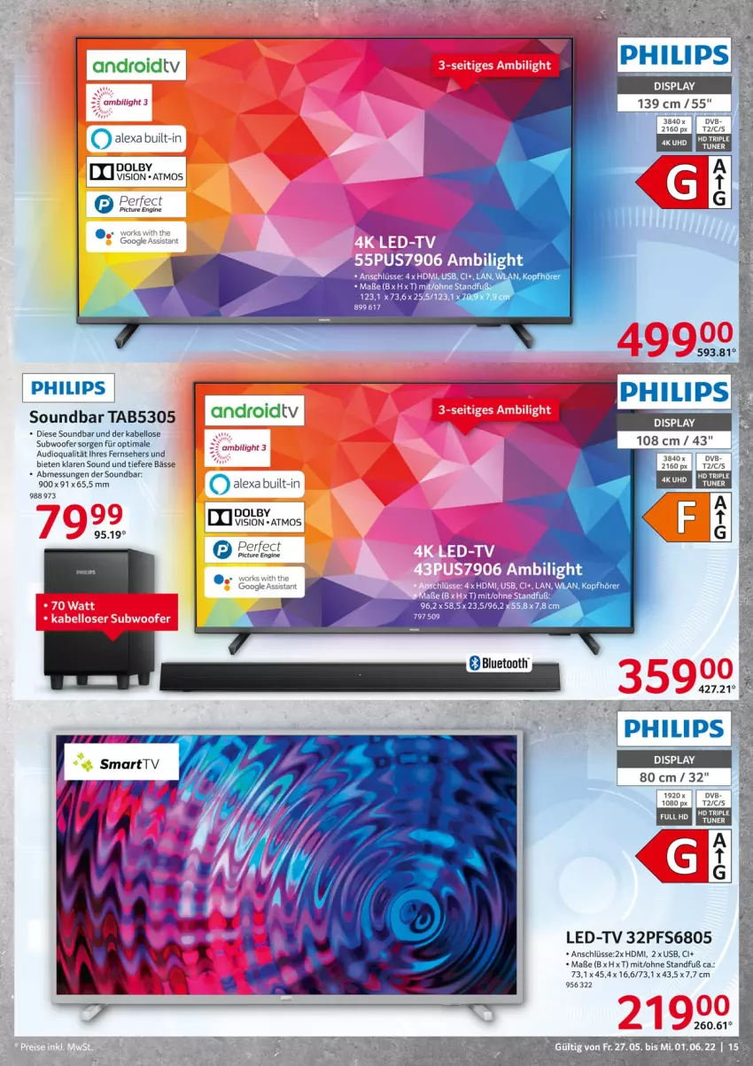 Aktueller Prospekt Selgros - Nonfood - von 27.05 bis 01.06.2022 - strona 15 - produkty: acer, alexa, dvb, fernseher, gin, HDMI, kopfhörer, Philips, soundbar, Subwoofer, Ti, tuner, uhd, usb