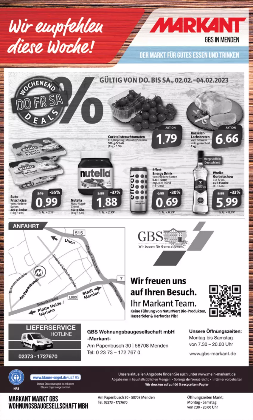 Aktueller Prospekt Markant - Prospekte - von 30.01 bis 04.02.2023 - strona 12 - produkty: angebot, angebote, Bau, Bebe, bio, brot, cocktail, cocktails, elle, ente, frischkäse, hasseröder, Käse, lieferservice, natur, pils, Rauch, rwe, Schal, Schale, strauchtomaten, Ti, tomate, tomaten, uhr