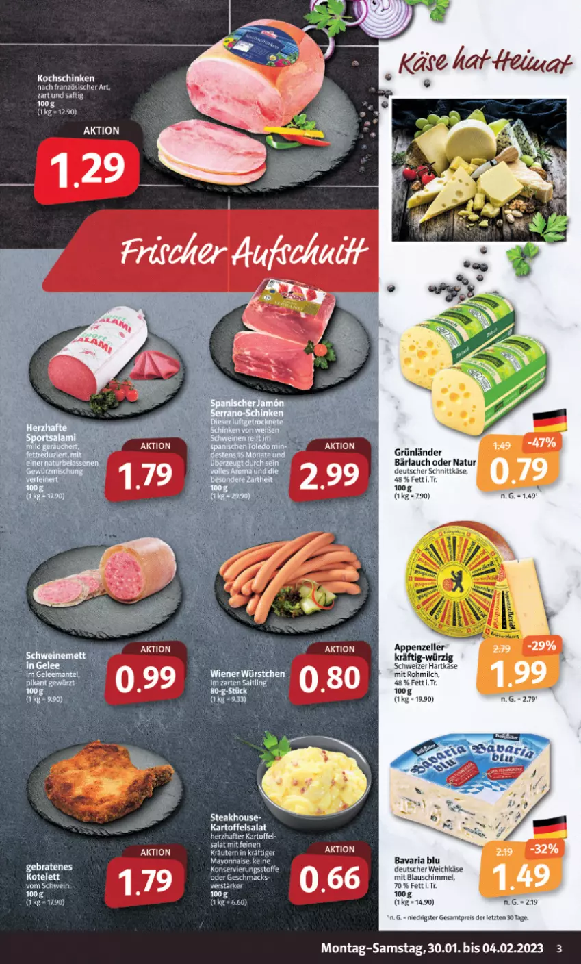 Aktueller Prospekt Markant - Prospekte - von 30.01 bis 04.02.2023 - strona 3 - produkty: appenzeller, deutscher schnittkäse, deutscher weichkäse, eis, elle, grünländer, kartoffel, kartoffelsalat, Käse, kochschinken, kräuter, kräutern, mac, mayonnaise, milch, natur, reis, saft, salat, schinken, schnittkäse, tee, Ti, weichkäse, Yo, ZTE